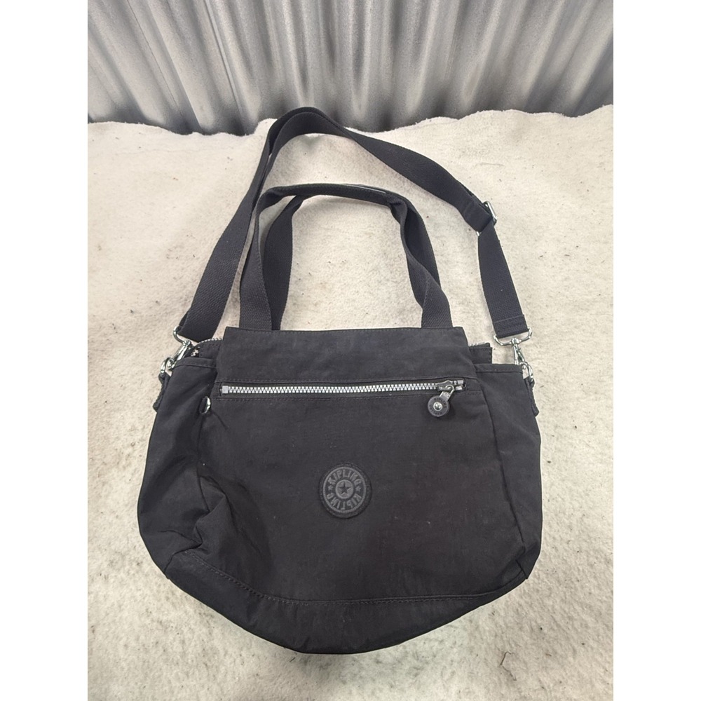 Kipling Black Nylon Crossbody Shoulder Bag Multi Pocket Satchel Handbag Purse